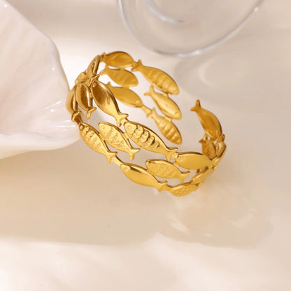 Punk Sunflower Fish Gold Stainless Steel Bracelet – Trendy Women’s Bangle Wedding Couple Jewelry