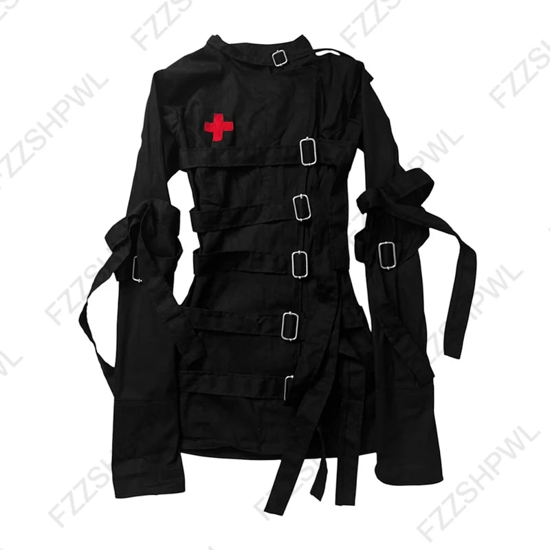Emo Gothic Punk Jirai Kei Women’s Jacket - Y2K Harajuku Lace-Up Grunge Gyaru Streetwear Coat