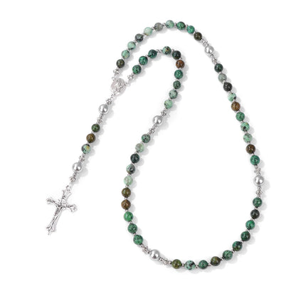 6mm Tiger Eye Rosary Beads Necklace – Catholic Jesus & Virgin Mary Pendant Long Knotted Chain Religious Jewelry for Men & Women