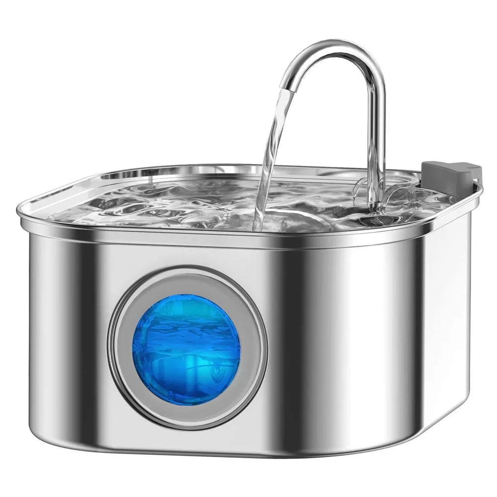 3.2L Stainless Steel Pet Water Fountain - Automatic Cat & Dog Dispenser with Visual Water Level Window