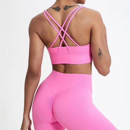 Push-Up Sports Bra for Women – Cross Back Yoga Crop Top, Shockproof Gym Fitness Bra for Running & Workout