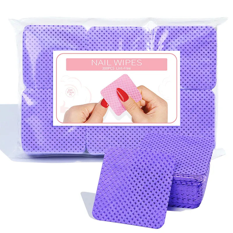 Lint-Free Nail Wipes - 300pcs Cotton Pads for Gel Polish Removal & Nail Cleaning