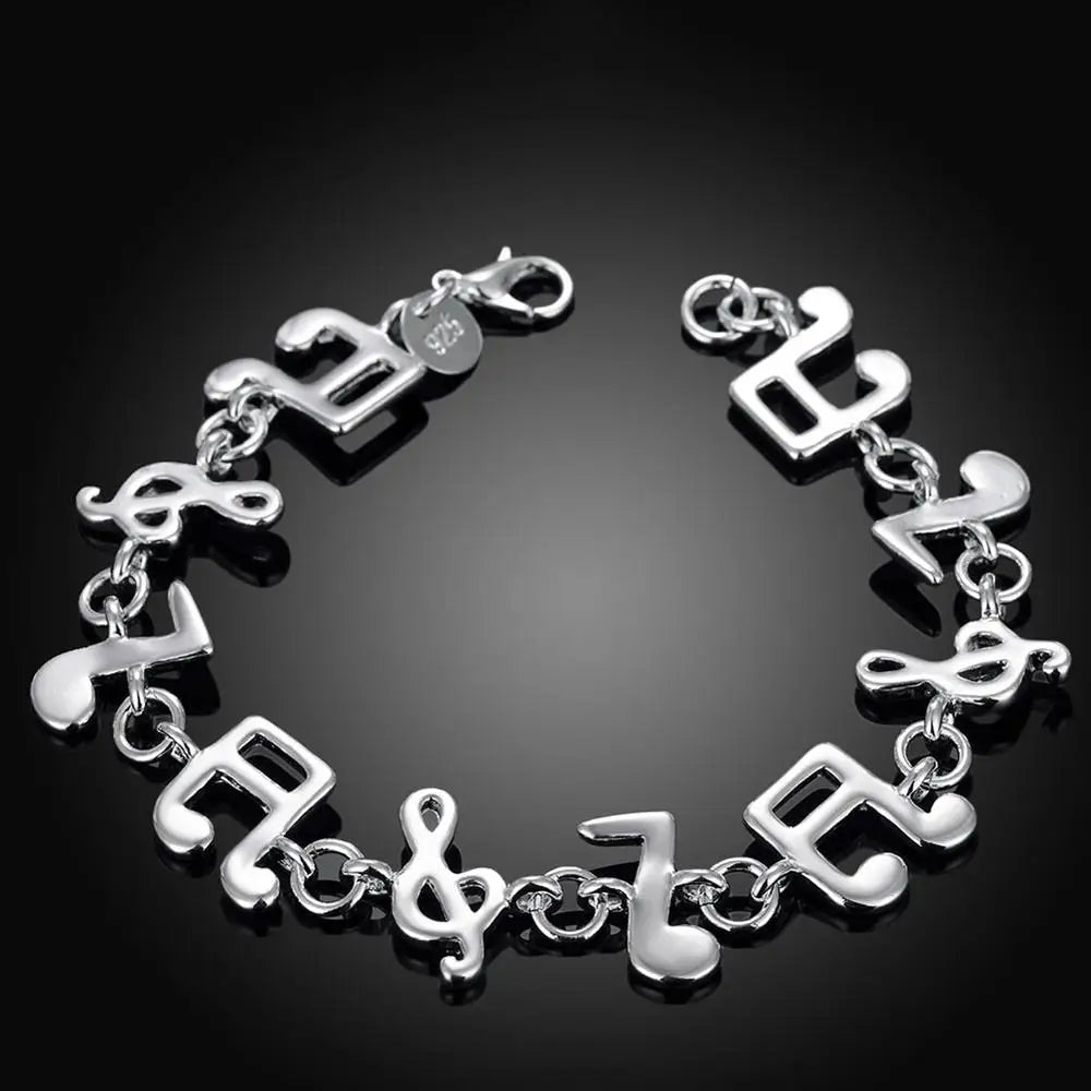 Musical Note 925 Sterling Silver Bracelet - Elegant Fashion Jewelry Gift for Women, Girls & Special Occasions