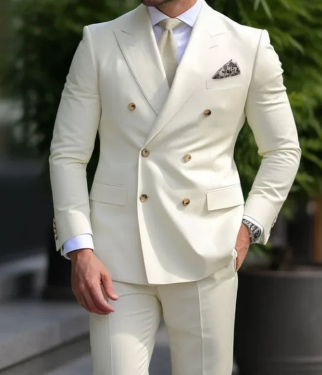 Men's Brown Double Breasted Suit - Slim Fit Peaked Lapel Formal Blazer & Trousers Set For Business and Wedding Wear