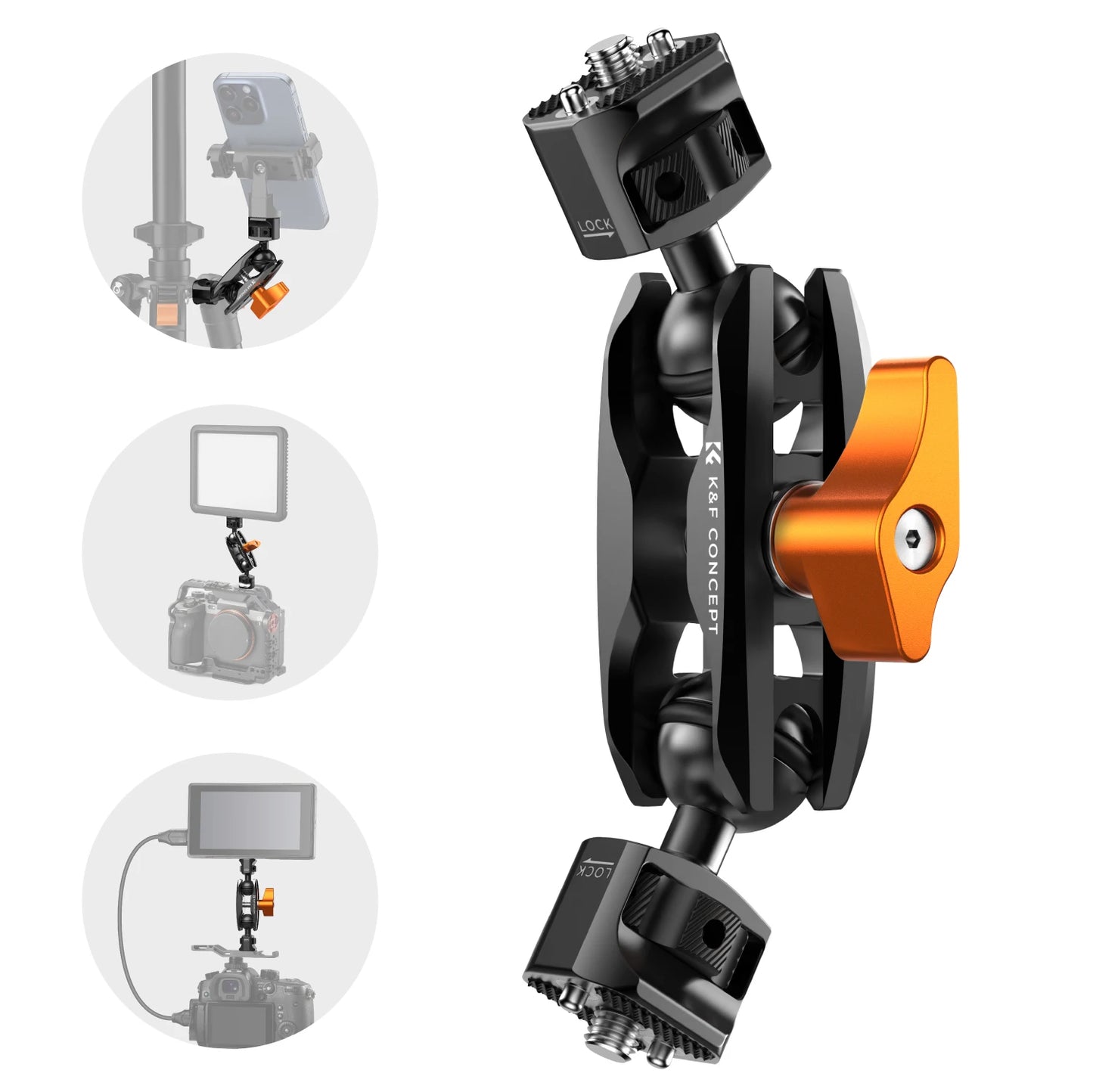 K&F Concept Multi-Functional Super Clamp with Double 360° Ball Head Magic Arm for GoPro, Insta360, DJI Osmo Action Camera, and Phone