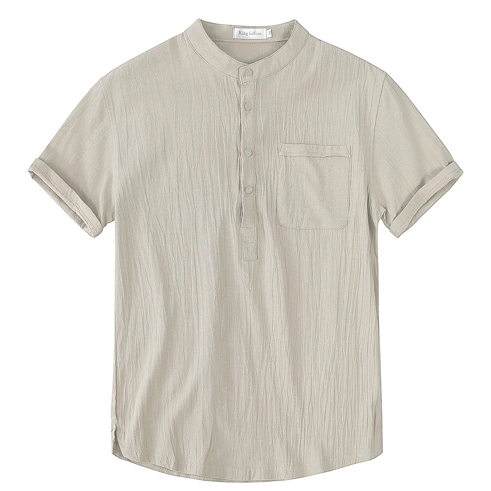 Men’s Summer Cotton Linen Short Sleeve T-Shirt Breathable Casual Loose Fit LED Style Tee Shirt S-3XL Comfort Wear