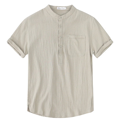 Men’s Summer Cotton Linen Short Sleeve T-Shirt Breathable Casual Loose Fit LED Style Tee Shirt S-3XL Comfort Wear