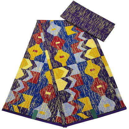 Kente Golden Wax Cotton Fabric - African Dutch Nigerian Ankara Batik Party Dress Fabric 2+4 Yards