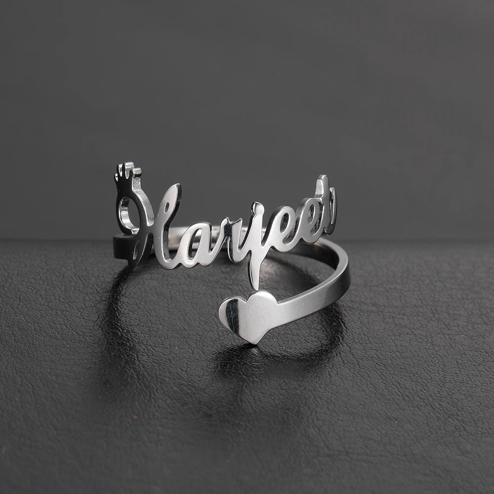 Custom Fishhook Double Name Finger Ring - Personalized Family & Couple Love Gift for Women & Men, Gold Stainless Steel Jewelry