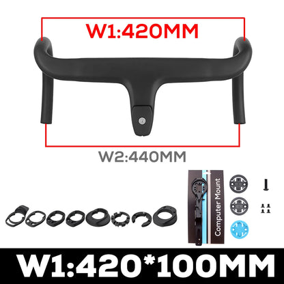 ULLICYC T1 Carbon Fiber Road Bike Handlebar - Integrated Internal Cable Routing Cockpit with Mount Spacers 360–380mm
