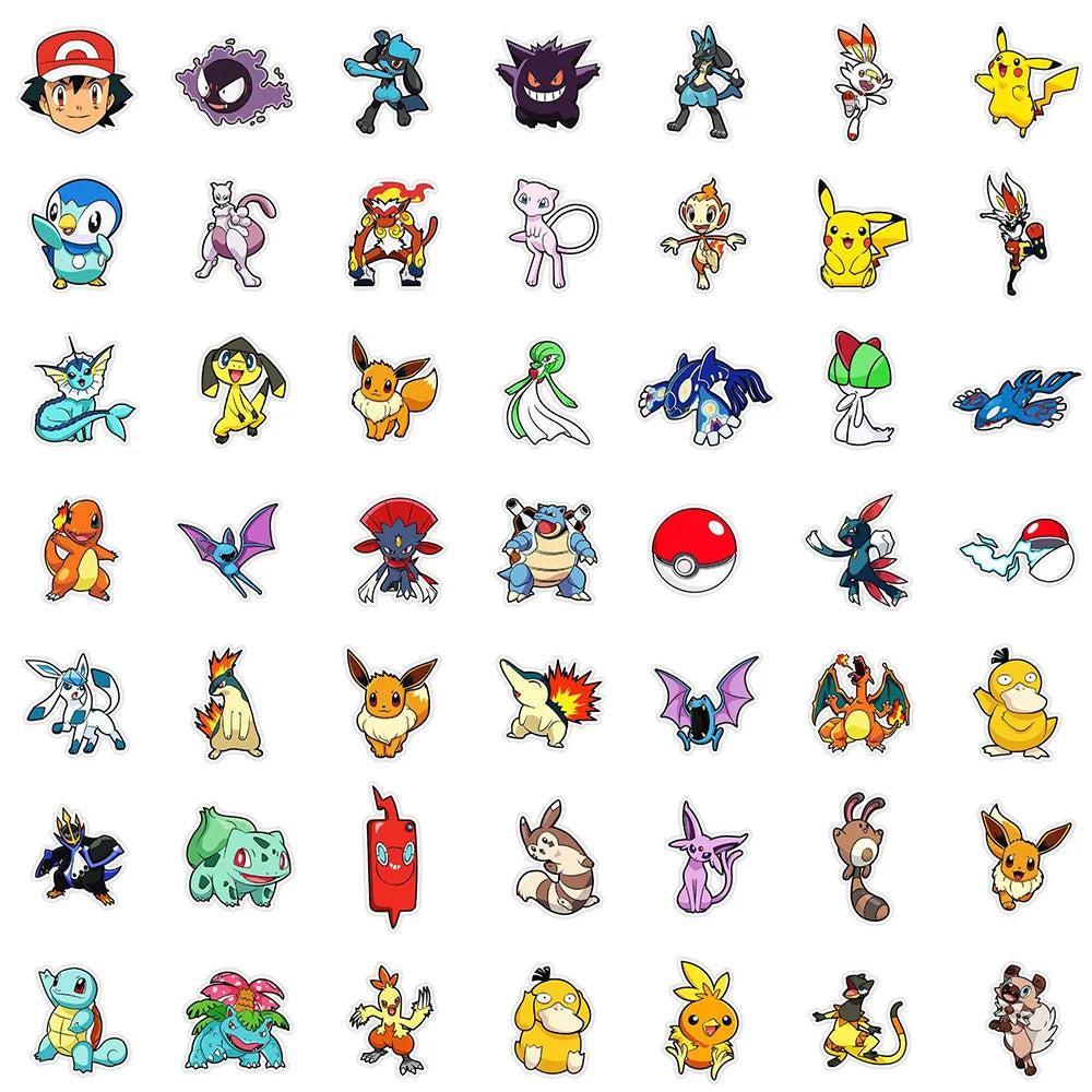 Pokémon Cartoon Stickers – 10/30/50-Piece Cute Anime DIY Decal Set for Laptops, Phones, Notebooks & Suitcases