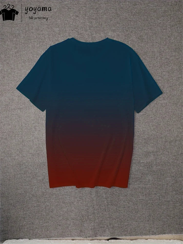 Summer Gradient Print T-Shirt for Men – Fashionable 3D Graphic Round Neck Street & Rock Tops