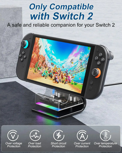 AOLION Switch 2 Charging Stand - Adjustable RGB Fast Charging Dock for Nintendo Switch 2 Console