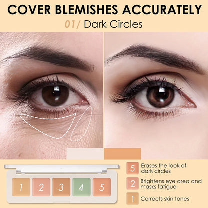 FOCALLURE 5-Color Face Concealer Palette – Waterproof, Moisturizing, Oil-Control Contour & Brightening Makeup Primer