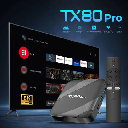 TX80 PRO Android TV Box 16GB+256GB Quad-Core ARM Cortex-A53 4K UHD Streaming Media Player with Dual-Band WiFi & Mali-450 GPU