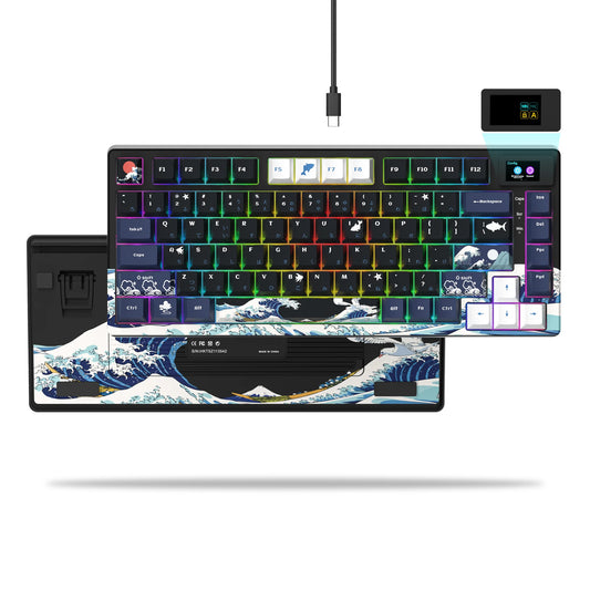 Wired Mechanical Gaming Keyboard with OLED Display – Hot-Swappable Pudding Keycaps, Full RGB Backlit for PC & Laptop