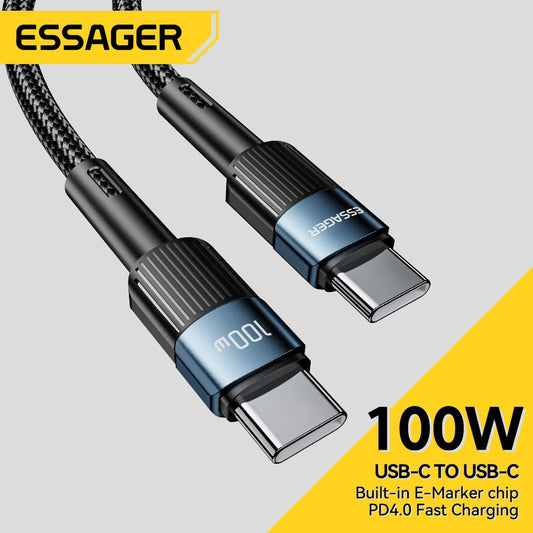 Essager 100W USB-C to USB-C Cable – 3M PD Fast Charging Cord for MacBook, Samsung, Xiaomi