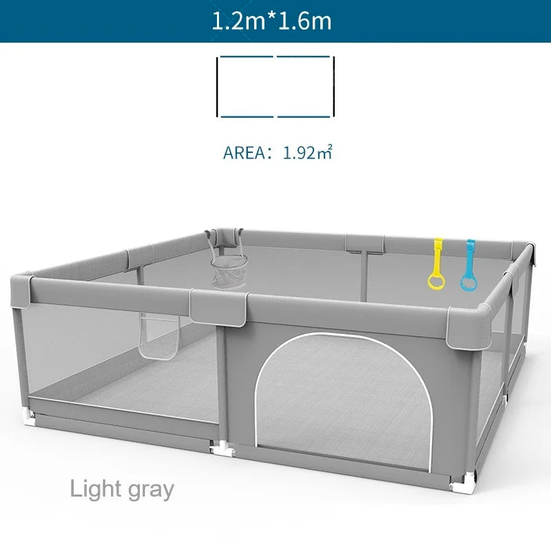 IMBABY Baby Playpen – Light Gray Corralito with Pull Ring, Child Safety Barrier Fence and Ball Box for Baby Playground