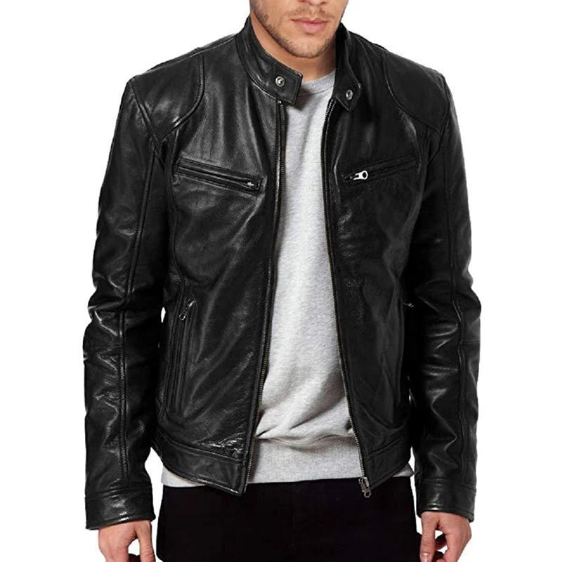 2024 Men’s Motorcycle Leather Jacket – Casual Slim Fit PU Coat with Lapel, Anti-Wind Motorcycle Outerwear for Autumn