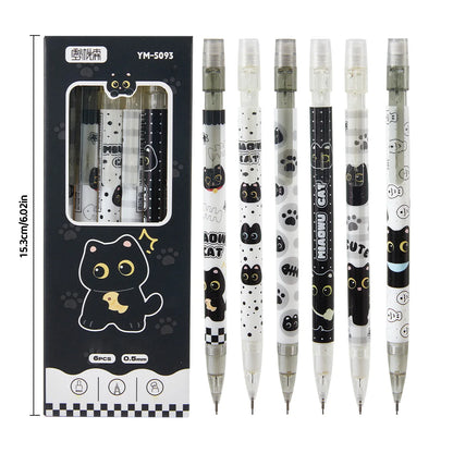 6-Piece Cute Cat Mechanical Pencil Set - 0.5mm Writing and Drawing Pencils for School, Office and Everyday Use