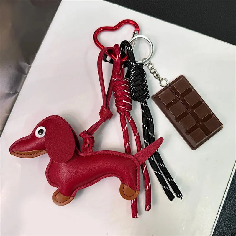 Leather Dachshund Bag Pendant - Creative Dog Keychain & Car Keyring Charm Gift
