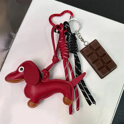 Leather Dachshund Bag Pendant - Creative Dog Keychain & Car Keyring Charm Gift