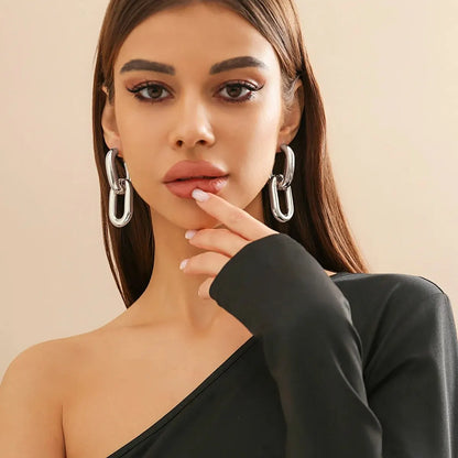Vintage U-Shape Link Hoop Earrings – Geometric Punk Metal Jewelry for Women