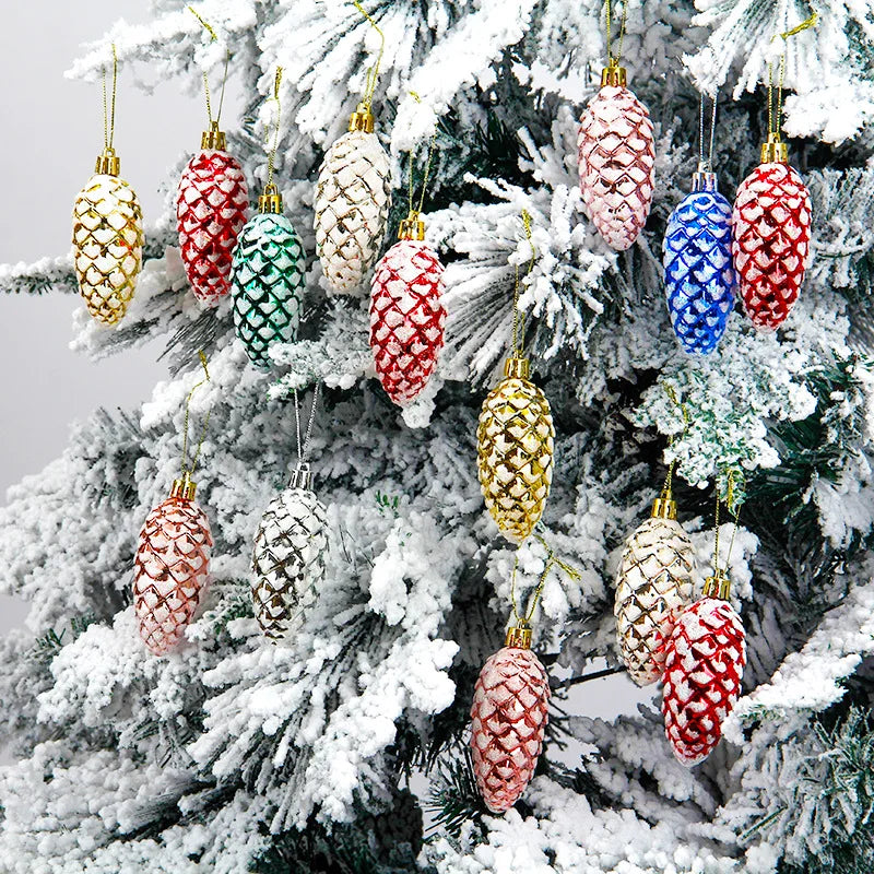 5-Piece Christmas Pine Cone Ball Ornaments 2024/2025 – Painted Hanging Pendants for Tree Decoration & Holiday Home Gift
