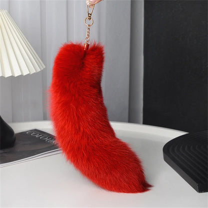 Natural Fox Fur Tail Keychain – 40cm Furry Racoon Bag Charm & Fluffy Keyring Accessory for Women