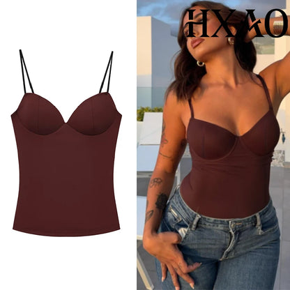 Women’s Sleeveless Crop Top - Backless Corset Camisole Bodycon Bustier Tank Top with Adjustable Straps