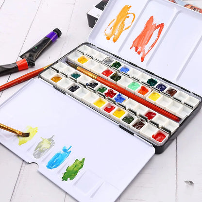 Large Metal Watercolor Tin with Fold-Out Palette: 52 Empty Half Pans - Ideal Watercolor Tray for Artists
