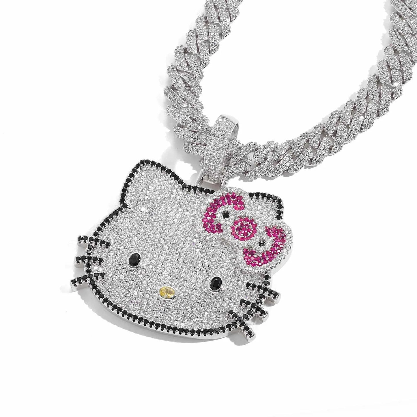 Hello Kitty Y2K White Gold Pendant Necklace – Sweet Long Layered Jewelry Chain for Women, Halloween Style (Europe & America)
