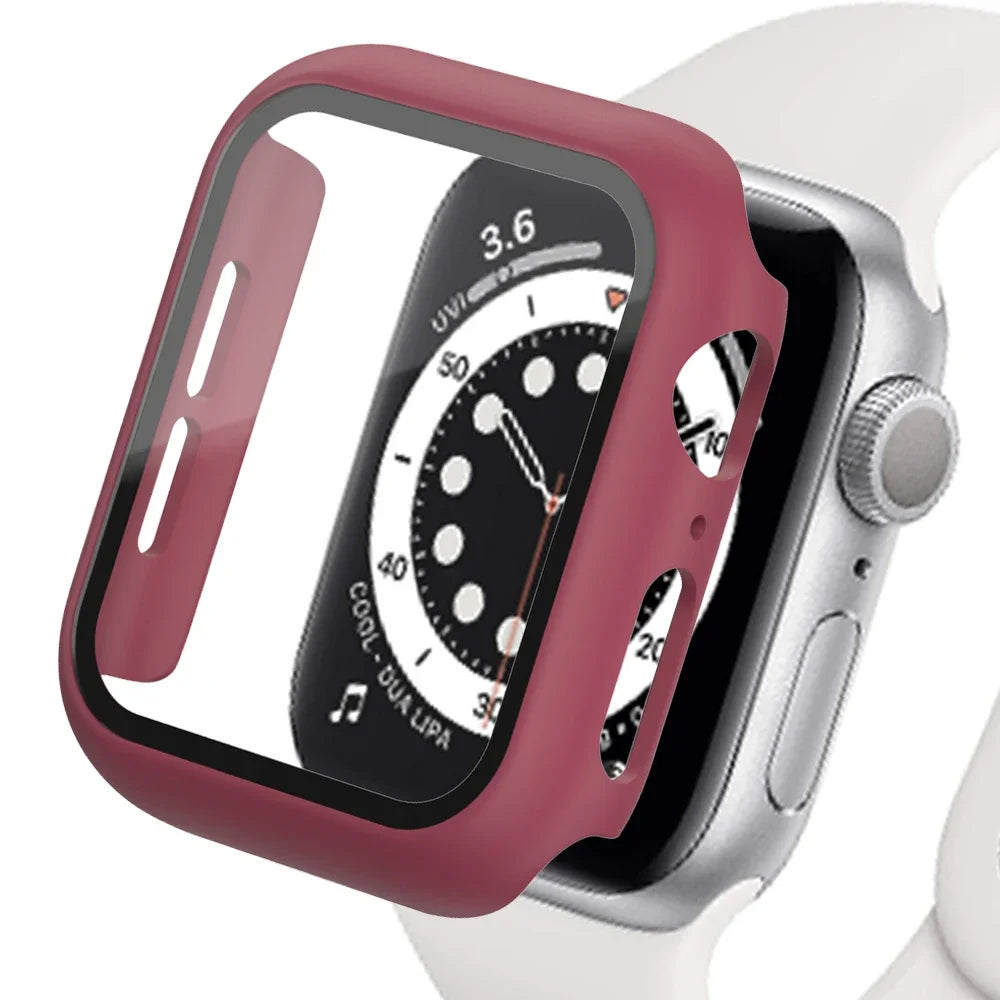 Apple Watch Tempered Glass Case - Full Cover PC Bumper Screen Protector for Series 9 8 7 6 SE 45mm 41mm 44mm 40mm