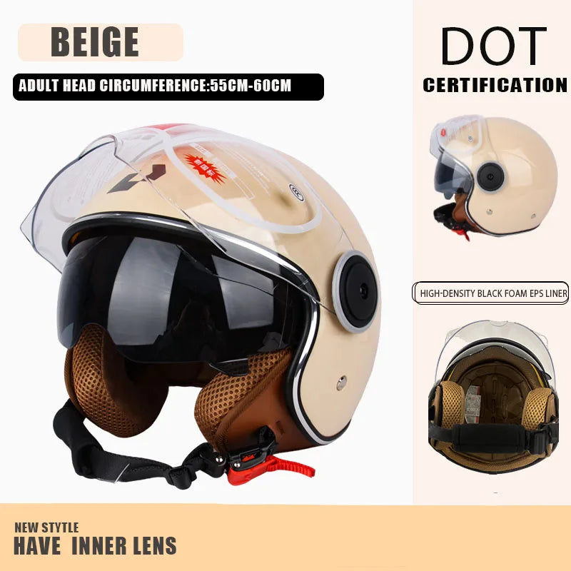DOT Certified Vintage Open Face Motorcycle Helmet – Retro 3/4 Cruise Casco Casque Moto for Men & Women