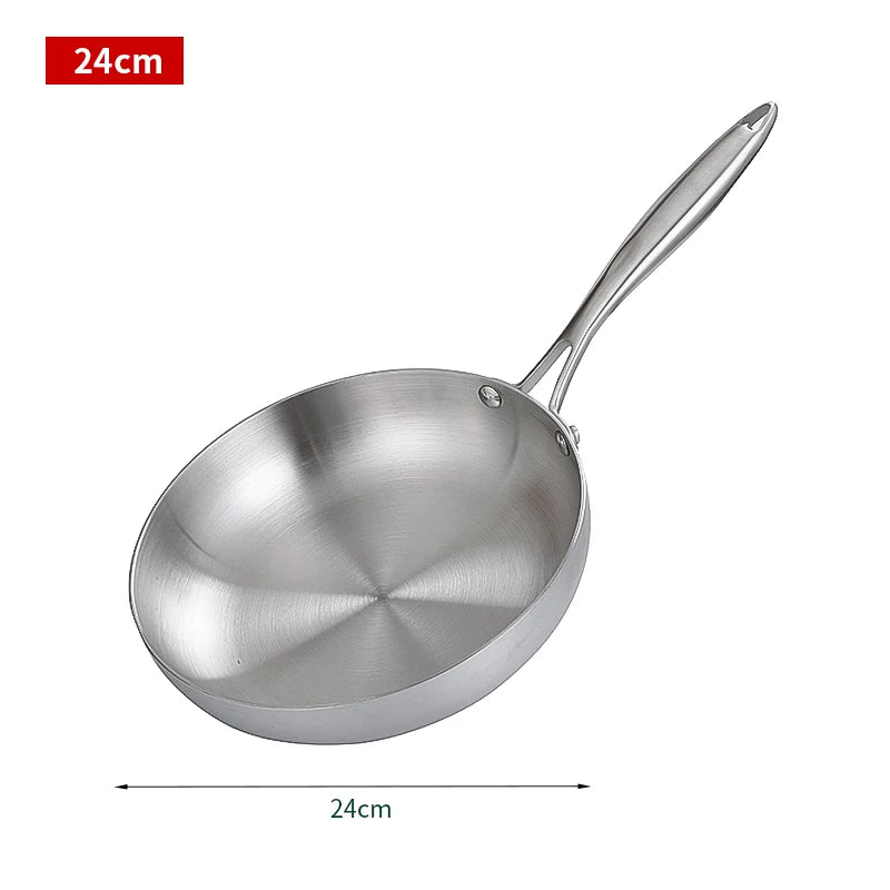 304 Stainless Steel Non-Stick Frying Pan - Uncoated Steak Cookware for Gas Stove and Induction Cooker