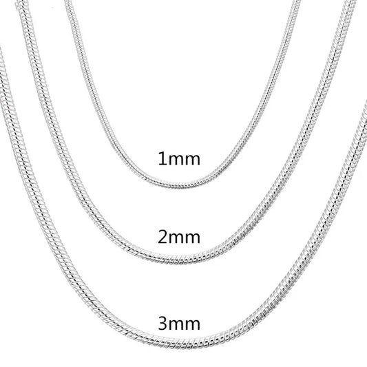 925 Sterling Silver Snake Chain Necklace — 1MM/2MM/3MM, 40–75cm for Men & Women, Fashion Jewelry Pendant, Free Shipping