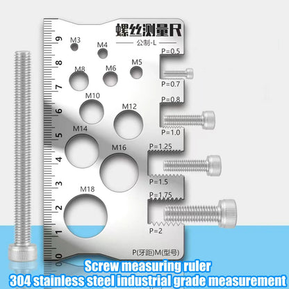 Stainless Steel Thread Checker Gauge - Metric Screw Pitch Measurement Ruler Tool for Bolts Nuts and Bits