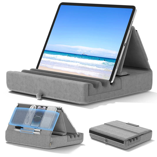 KDD Foldable Tablet Pillow Stand – Soft Lap & Desk Holder with Stylus Pocket for iPad Pro