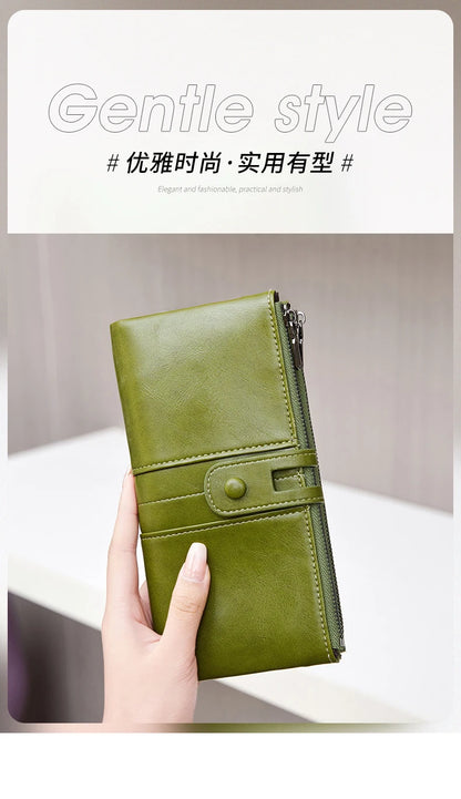 RFID Blocking Large Capacity Wallet – Soft Leather Solid Color Clutch, Multi-Functional Zipper Purse for Women & Men