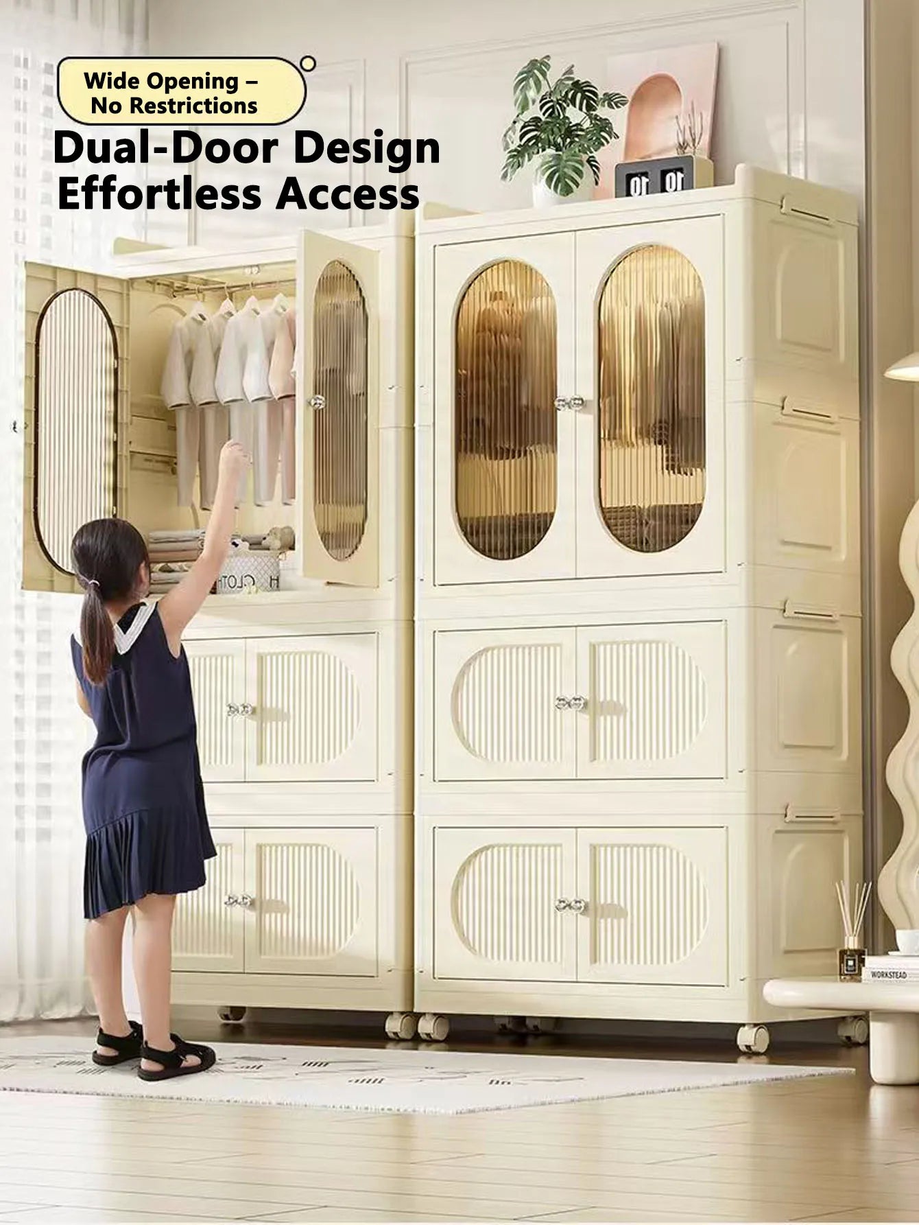 Foldable Storage Cabinet with Drawers – Dustproof Wardrobe Organizer for Home & Office