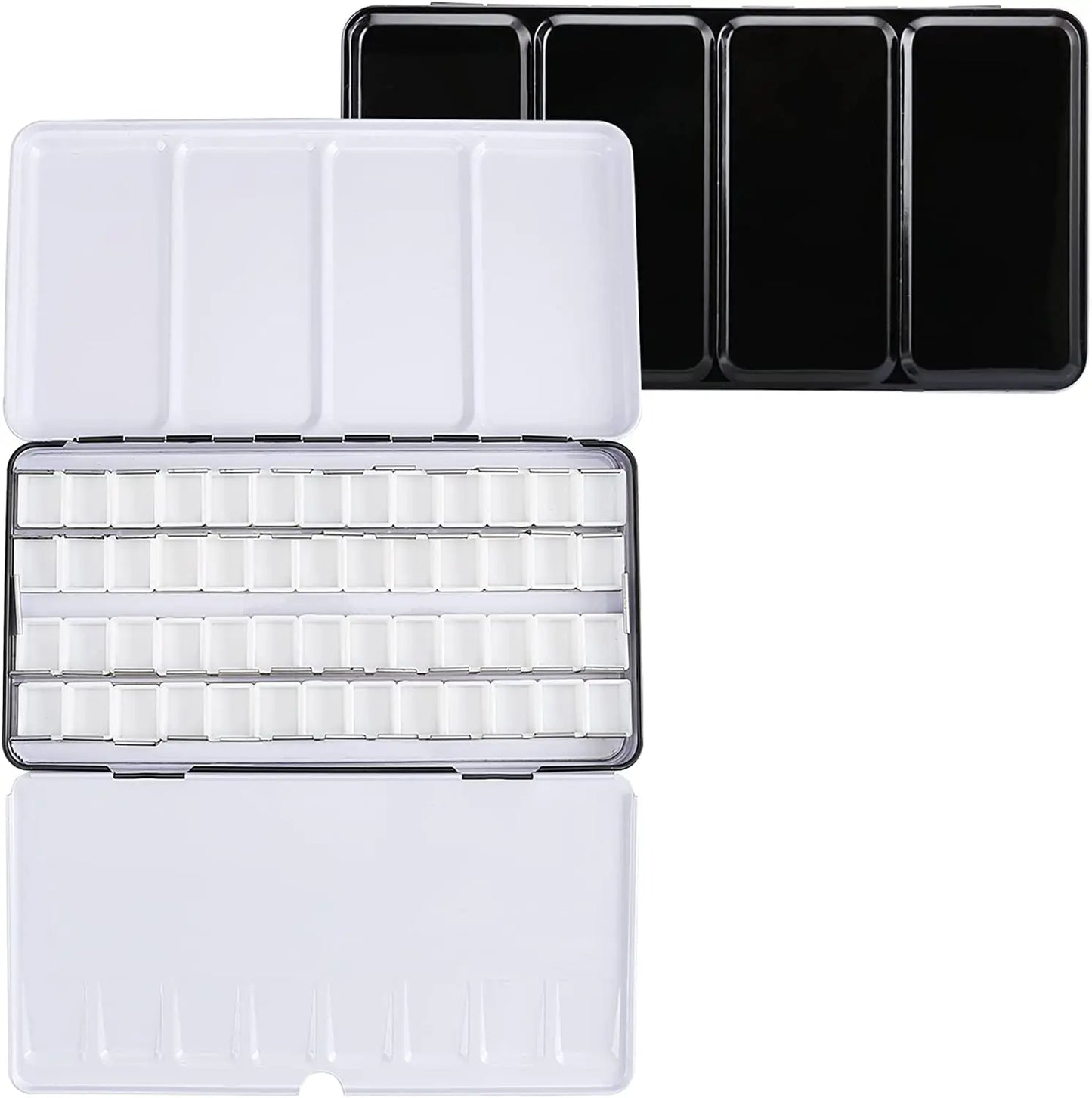 Large Metal Watercolor Tin with Fold-Out Palette: 52 Empty Half Pans - Ideal Watercolor Tray for Artists
