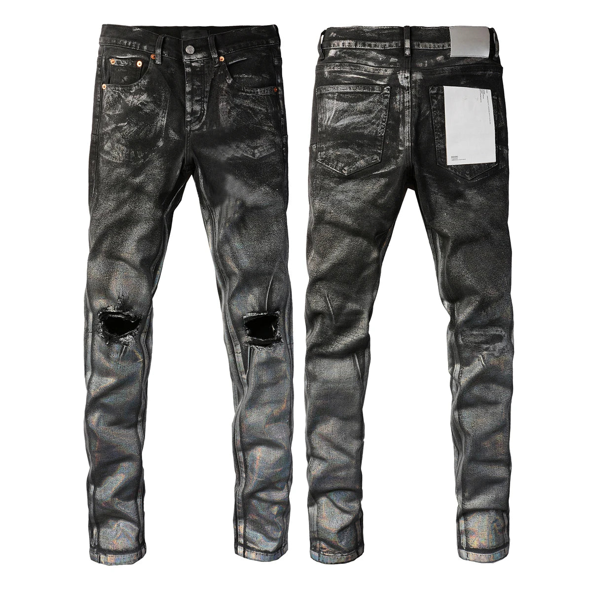 2025 Men’s High Street Ripped Skinny Jeans — Low Rise Blue Distressed Denim Fashion Repair Trousers 9003