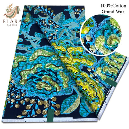 Grand Super African Wax Fabric - 100% Cotton Nigerian Glitter Glam Gold Ankara Print for Sewing