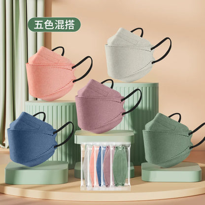 Morandi Colored KN95 Face Masks – 3D Fish & Willow Leaf Shape, 4-Layer Protective Mask for Men & Women