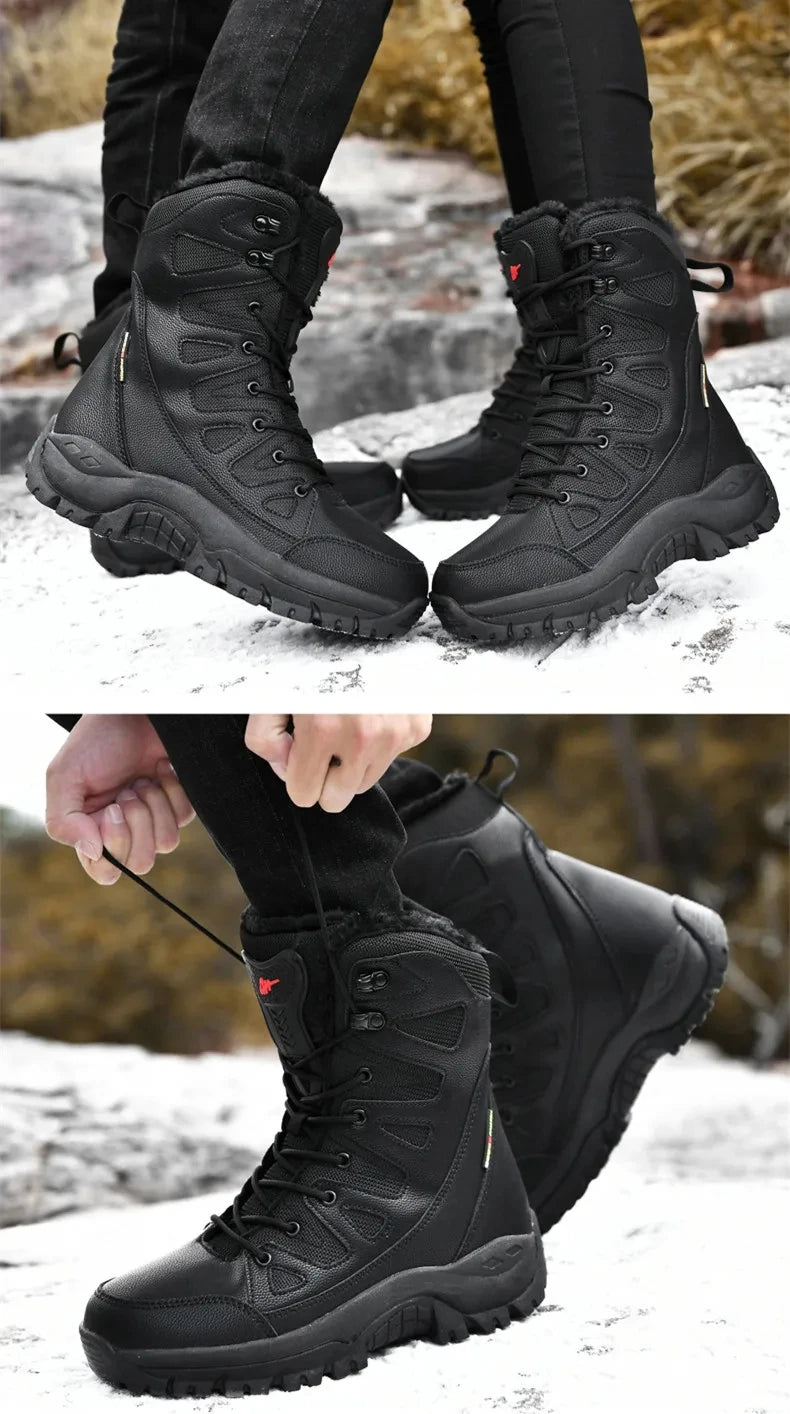 Men's Warm Plush Snow Boots - Lace Up Waterproof High Top, Anti-Slip Winter Boots for Casual & Work Wear