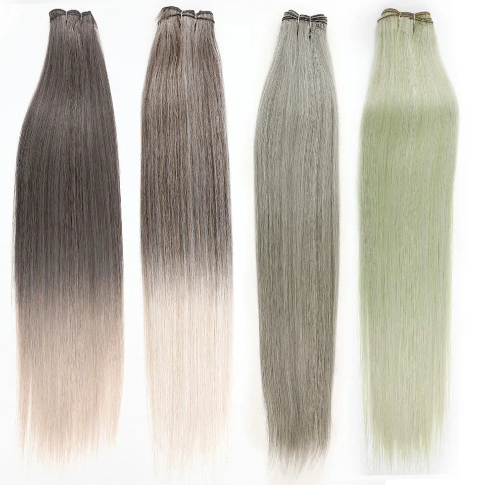 26" Ombre Straight Synthetic Hair Extensions – Smooth Weaving, Full Blue Hair Bundles from Root to End