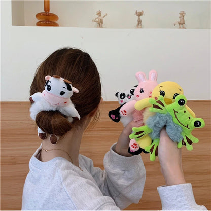 Cute Plush Animal Hair Bands | Frog, Panda & Cat Elastic Hair Ties for Women & Girls