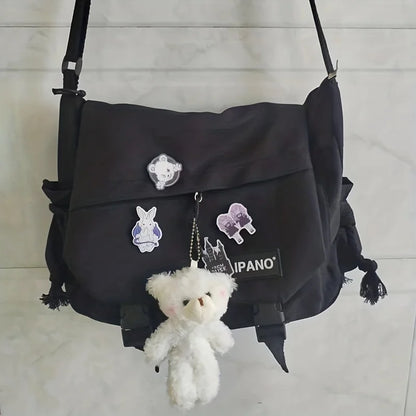 Men’s Nylon Messenger Bag - Trendy Solid Color Crossbody Shoulder Bag for School & Everyday Use