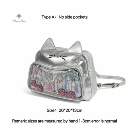 Y2K Korean Kawaii Cat Ita Bag — Cute PU Transparent Shoulder & Crossbody Bag for Girls, Harajuku Style Backpack