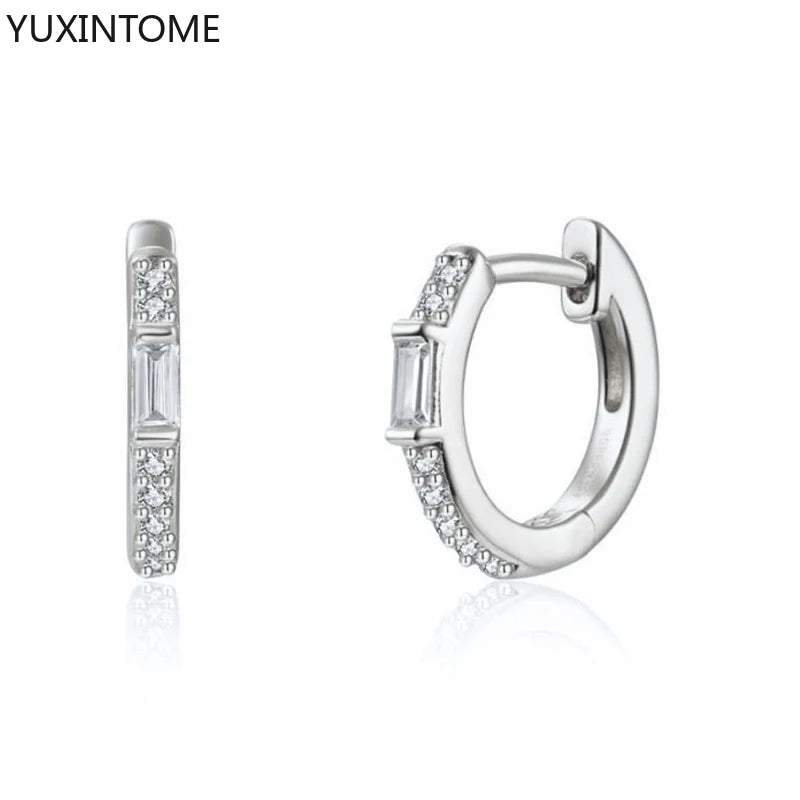 925 Sterling Silver White Zircon Hoop Earrings for Women – Fashion Geometric Crystal Silver Earrings Fine Jewelry Elegant Daily Wear Jewelry